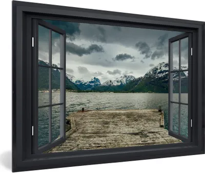 Produktbild von MuchoWow® MuchoWow® Gerahmtes Poster Aussicht - Berg - See 90x60 cm - Poster mit zchwarzem Bilderrahmen - Fotorahmen - Foto-Plakat