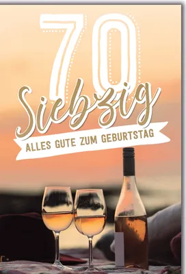 Produktbild von 70. Geburtstag Weinflasche und Gläser alles Gute Glückwunschkarte mit Umschlag