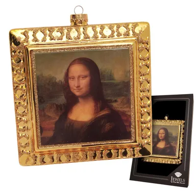 Produktbild von Krebs Glas Lauscha Weihnachtsbaumschmuck - Mona Lisa von Da Vinci - mit Bilderrahmen in Gold - aus Glas - ca. 5 cm