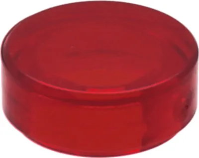 A single, transparent red round tile, likely a LEGO piece, is shown against a white background.