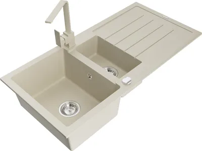 Produktbild von Mexen Andres 1,5-Becken-Granitspüle mit Abtropffläche und Mischbatterie Rita, Beige - 6515-69-670300-69