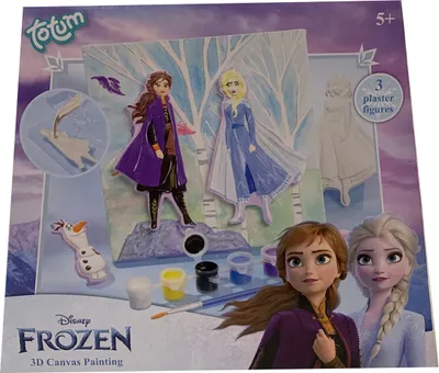 Produktbild von Disney Frozen 2 Bastelset Anna, Elsa und Olaf mit Leinwand mit Gips, Gipsform, 7 Farben, Pinsel zum Aufhängen
