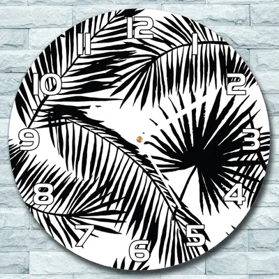 Produktbild von Wanduhr aus Glas Rund fi 30 Palm blatt kunst Quarz Deko Schlafzimmer Büro