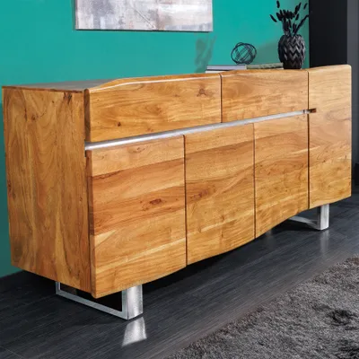 Produktbild von riess-ambiente Massivholz Baumstamm Sideboard MAMMUT 170cm Akazie Kufengestell aus Edelstahl Kommode Schrank Wohnzimmerschrank