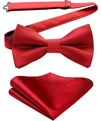 Produktbild von Fliege mit Einstecktuch Set Herren Vorgebundene Fliege Rot Polyester-Seide Verstellbar