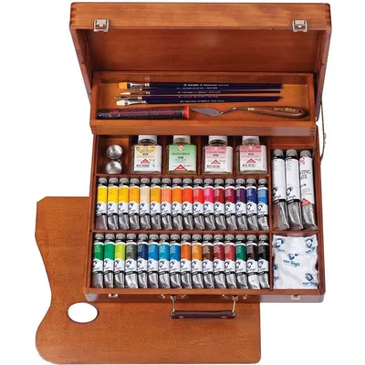 Obrázok produktu pre Van Gogh 02843425, Čierna, Modrá, Zelená, Červená, Ruže, Umbra, Biela, Žltá, 20 ml, 104 - 105 - 339 - 312 - 331 - 623 - 536 - 530 - 227 - 223 - 267 - 268 - 269 - 270 - 222 - 224 -..., Rúra, Drevená škatuľka, 34 kusov