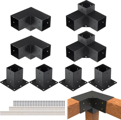 Produktbild von VEVOR 8er-Set Pfostenverbinder aus 2 mm dicken Stahlplatten Pfostenecke Pergola Eckverbinder Holzverbinder 90°-Stiefelstruktur Eckhalterung Holzbalken Pavillon Halterungs Set 220 x 220 x 152 mm