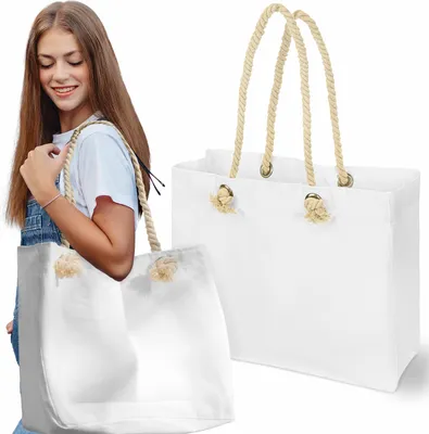 Obrázek produktu pro Prémiová bílá bavlněná taška 42×14×14×38 cm – ekologická látková taška s dlouhými uchy