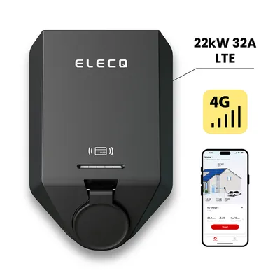 Produktbild von Elecq Wallbox 22kW mit App, 32A 3-phasig, LTE/RFID/WLAN/OCPP, IP65 & IK10, Aktives Lastmanagement & PV-Überschussladen (erfordert Power Monitor)