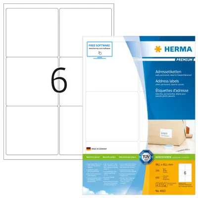 Produktbild von Adressetiketten Premium A4, weiß 99,1x93,1 mm Papier matt 600 St.