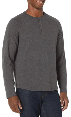 Produktbild von A. Essentials Herren Langarm-Henleyshirt aus 100% Baumwolle, Charcoal Heather, 3