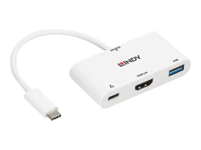 Obrázek produktu pro Videoadaptér Lindy - USB-C samec na HDMI, USB typ A, USB-C (pouze napětí)