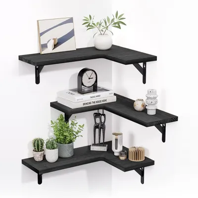 Produktbild von Schwebende Eckregale, 3er-Set, Eckregale aus Holz zur Wandmontage für Badezimmer, Küche, Schlafzimmer, Heimdekoration, Waschküche, Wohnzimmer
