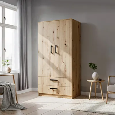 Produktbild von Masseno Drehtürenschrank DOVI 90/180/50 cm 2-türig Schlafzimmer Schrank Kleiderschrank Eiche Artisan