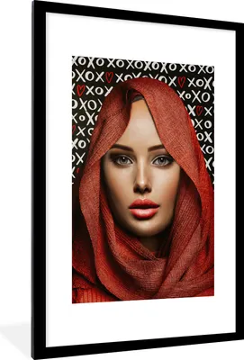 Produktbild von MuchoWow® MuchoWow® Gerahmtes Poster Frau - Schnittmuster - Kopftuch 60x90 cm - Poster mit zchwarzem Bilderrahmen - Dekoration - Wandposter Wohnzimmer - Hochwertig