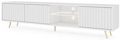 Obrázok produktu pre Selsey Bello – TV komoda s 3 dvierkami, s LED osvetlením, biela, zlaté nožičky, 175 cm