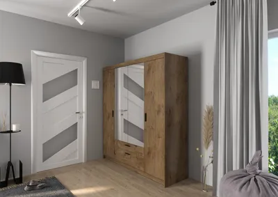 Produktbild von Elena 4-türig Kleiderschrank Drehtürenschrank Wäscheschrank Eiche Lefkas Spiegel