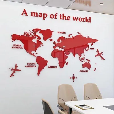 Immagine prodotto di Decorazione da parete con mappa del mondo in cristallo 3D, 230x120 cm, autoadesiva