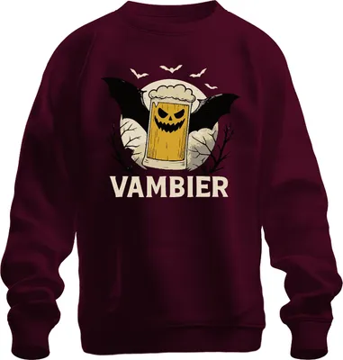 Imagen del producto de Sudadera con capucha uni para fiesta de Halloween, temática de vampiros y cerveza, estilo y diseño retro, color burdeos, talla L