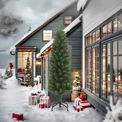 Produktbild von vidaXL Künstlicher Weihnachtsbaum Schlank mit Ständer Grün 240 cm PVC
