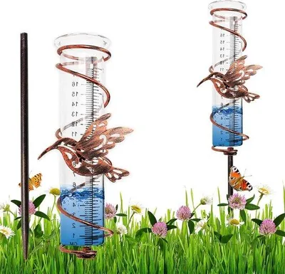 Produktbild von Famanu Regenmesser aus Glas - 45 cm - mit Erdspieß - doppelte Regenröhre - für den Garten