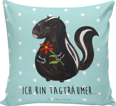 Produktbild von Mr. & Mrs. Panda Sofakissen 40x40 Stinktier Blume - Türkis Pastell - Geschenk, Skunk, Kissen, Dreams, Wildtier, Raubtier, Dekokissen, bedruckt, für sofa, Träume, Polster
