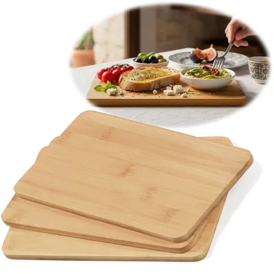 Produktbild von LS-LebenStil 3x Holz Frühstücksbrett Essbrettchen 22x14cm Set Bambus Küchenbrett Holzbrett Eßbrett Wurstbrett Käsebrett Vesperbrett Stullenbrett