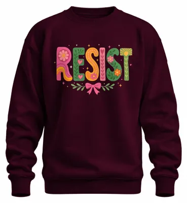 Imagen del producto de Sudadera con estampado floral retro estilo hippie, diseño llamativo y toques de sarcasmo, estilo bohemio, color burdeos, talla M