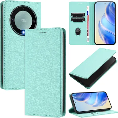 Immagine prodotto di Custodia in pelle per Honor X9A / Magic5 Lite, pelle Litschi, custodia a portafoglio con slot per carte e supporto Turchese