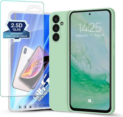 Produktbild von Hülle für Samsung Galaxy A54 5G mit 9H Displayglas Displayschutz Plus Case Cover Bumper Silikon Softgrip Schutzhülle Farbe: Türkis