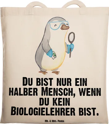 Produktbild von Mr. & Mrs. Panda Shopping Tasche Biologielehrer Herz - Transparent - Geschenk, Spruch, Grundschule, Tragetasche, Lustig, Schultasche, Laptoptasche, Biologie, Tote Bag
