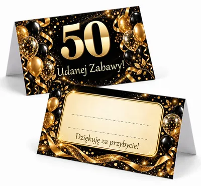 Zdjęcie produktu dla Winietki na Stół na 50 Urodziny Złote Balony Na Czerni - 6 szt