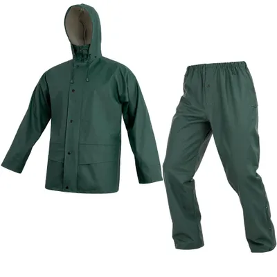 Produktbild von Regenanzug Herren 2-teilig, Regenjacke und Regenhose, Polyurethanwasserdicht winddicht, Grün, Gr. XL