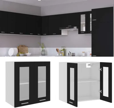 Produktbild von vidaXL Wisząca szklana szafka czarna 60x31x60 cm płyta wiórowa