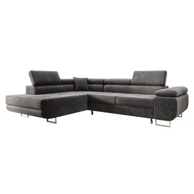 Produktbild von Wohnlandschaft Ecksofa MIAMI Samt Grau mit Bett Bettkasten Kopfteilverstellung Bett Sofa Schlafsofa Ottomane links