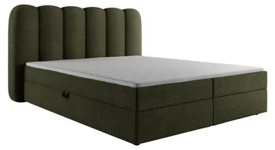 Image de Lit Boxspring 180x200 avec coffre de rangement H3 Complet avec matelas, surmatelas - SOFTI Vert Bouclé