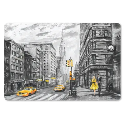 Produktbild von MuchoWow® Schreibtischunterlage Malerei - Stadt - Auto - Gelb 60x40 cm - XXL Mauspad - Großes Mauspad