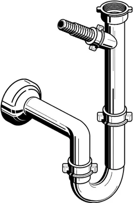 A black and white illustration of a sink siphon.