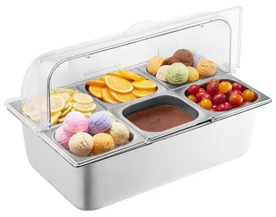 Obrázek produktu pro VEVOR nádoby na přílohy Nádoby na ingredience Gastronádoby z nerezové oceli (6 x 1/6 nádoby) s průhledným víkem pro restaurace hotely kuchyně párty