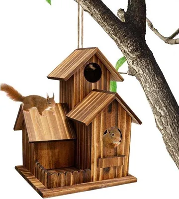Produktbild von Futterhaus Eichhörnchen - Futterstation draußen - Tiere Futter - Dreizimmergestaltung - 20 x 16 x 16 cm - Holzfarbe