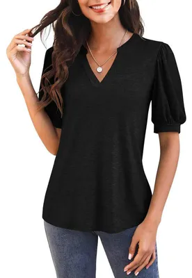 Produktbild von Damen-T-Shirt mit V-Ausschnitt – Lässige Puffärmel, locker und elegant