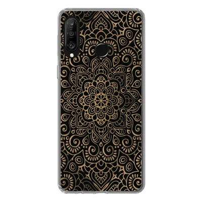 Produktbild von MuchoWow® Handyhülle Schutzhülle Hülle für Huawei P30 Lite Goldenes Muster auf schwarzem Hintergrund Silikon Softcase Handy Hülle - Handyhülle