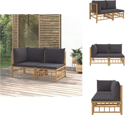 Produktbild von vidaXL 2-tlg. Garten-Lounge-Set mit Dunkelgrauen Kissen Bambus -  Gartensofaelemente