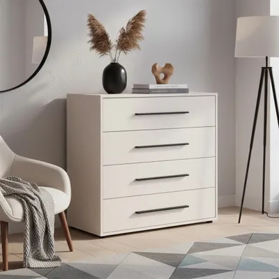 Produktbild von Modena K4SZ Kommode 100 cm – moderne Kommode mit 4 großen Schubladen, funktionaler Stauraumschrank für Wohnzimmer, Schlafzimmer, Jugendzimmer und Büro (Kaschmir)