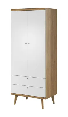 Produktbild von Kleiderschrank – Drehtürenschrank – Kleiderschrank mit Türen – PRIMO – PSZ80 – Weiß / Sonoma Eiche – Moderner Kleiderschrank mit viel Stauraum