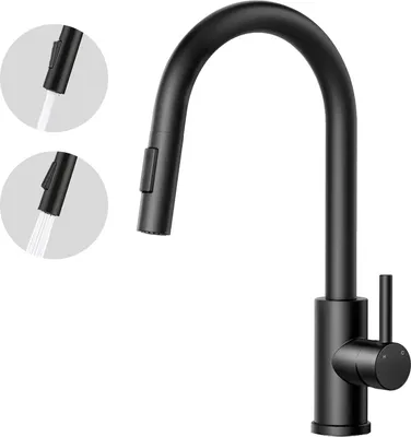 Produktbild von AICA Küchenarmatur mit 2 Wasserauslassmodi ausziehbar Brause 360° Drehbar Edelstahl Armatur Schwarz