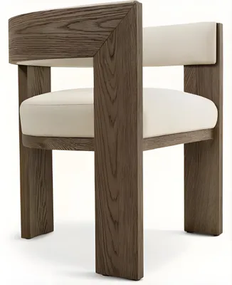 Produktbild von Bequemer Designerstuhl aus Holz mit cremefarbener Polsterung