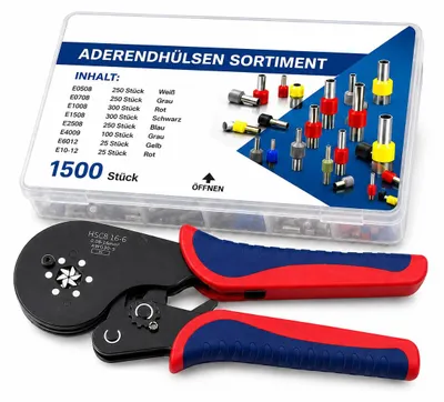 Produktbild von Bituxx Crimpzange im Set mit Aderendhülsen 0,08-16mm² - 1500 tlg. MS-19220