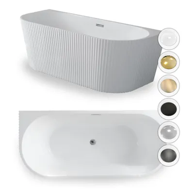 Zdjęcie produktu dla Wanna Pari 170 x 75 x 58 cm wolnostojąca przyścienna w prążki biała z przelewem