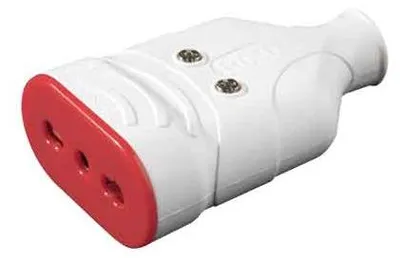 Imagen del producto de Toma de corriente móvil con protección contra sobrecargas, marca ROSI, modelo 10/16A, 2 polos + toma de tierra, color blanco